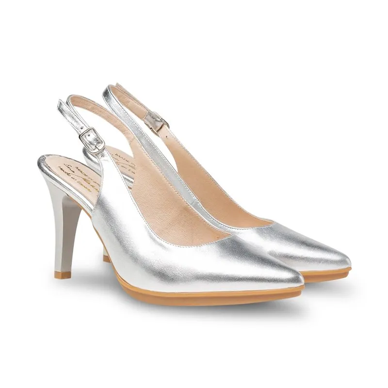 Zapatos De Salón Descubierto Mujer Piel Metalizada Tacón Alto 1495 Plata, de Eva Mañas