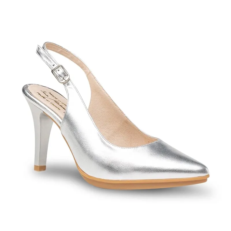 Zapatos De Salón Descubierto Mujer Piel Metalizada Tacón Alto 1495 Plata, de Eva Mañas
